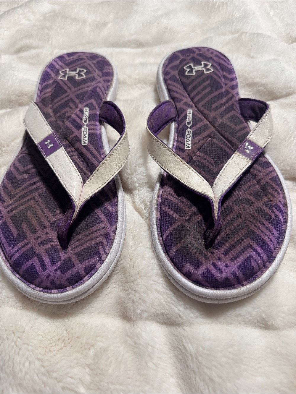 Under Armour Purple and White Women's Graphic Flip Flops